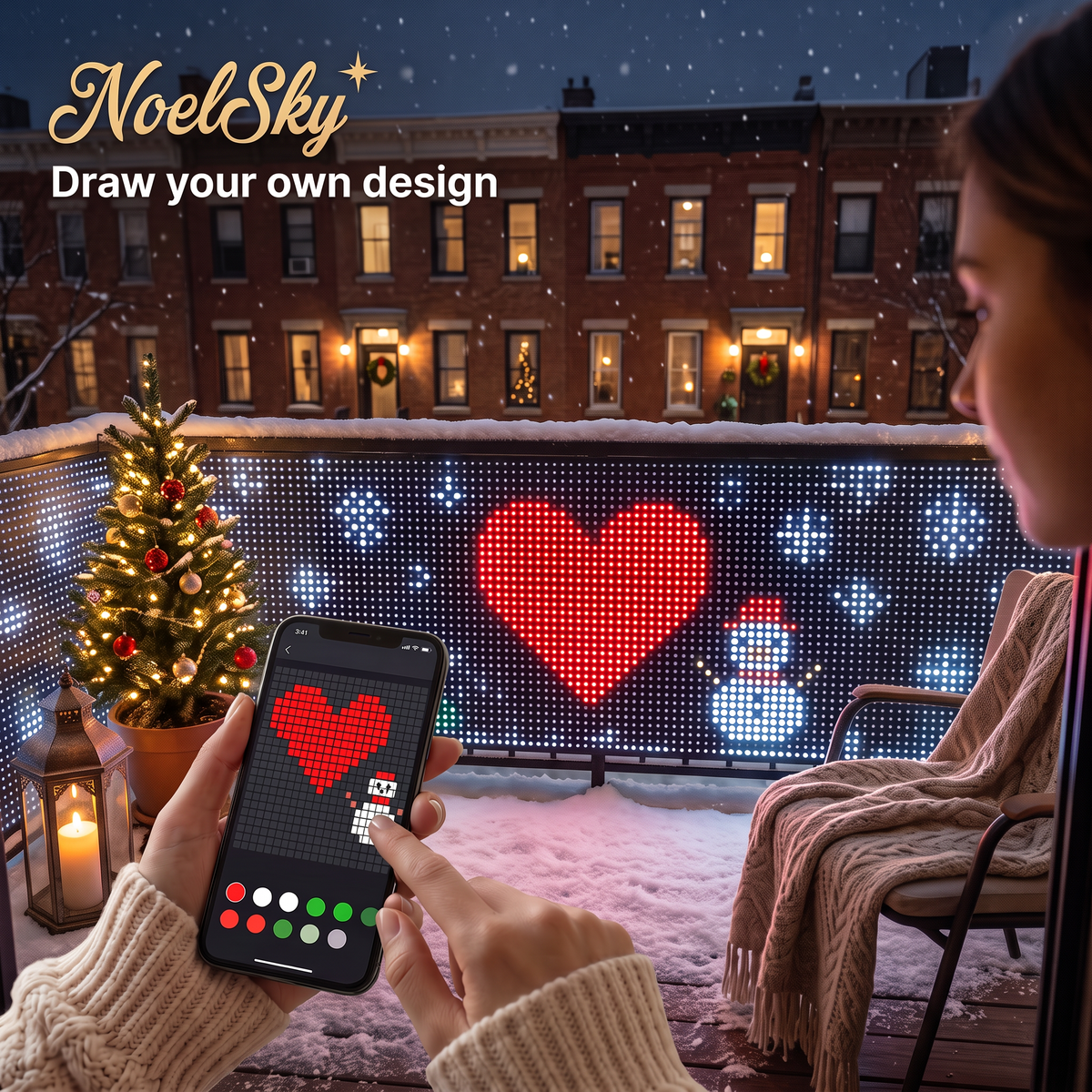 Draw your own design in the NoelSky app and see it on the whole balcony railing