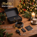 What is in the box: NoelSky LED curtain with 400 LEDs, USB controller, remote control and user guide